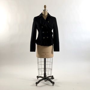 Kim Chi Anthropology Blue small Military inspired ruffle wool blend jacket